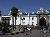 Ecuador Quito 02-04 Old Quito Plaza Grande Cathedral Built between 1550 and 1562, the Cathedral with its gleaming white walls borders one side of the Plaza Grande. We took a free glance at the interior of the Cathedral in the early morning, but it was not too impressive, so we didnt take an official visit. The Cathedral does include the ornate tomb of Mariscal Sucre, Antonio Jose de Sucre (1795  1830), a hero of Ecuadorian and Latin American independence.